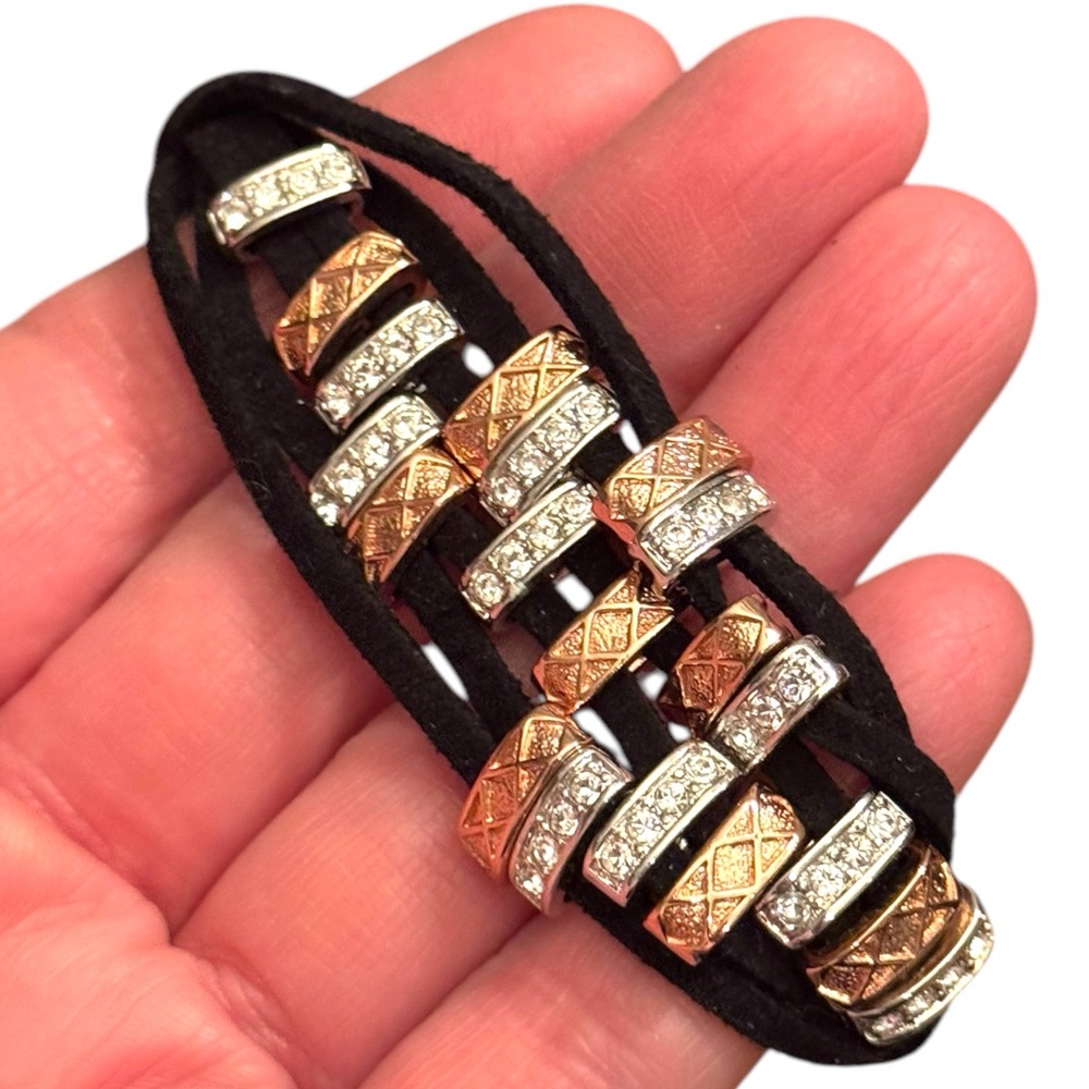 Elegant Gold  Silver Copper tone leather fancy FAC  Bracelet